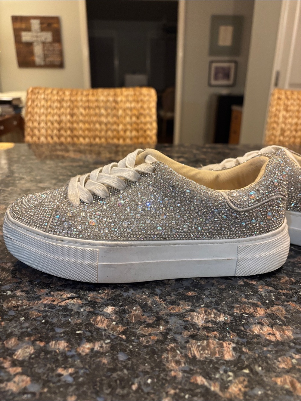 Betsey Johnson Sidny Rhinestone Embellished Platform Lace Up Sneakers